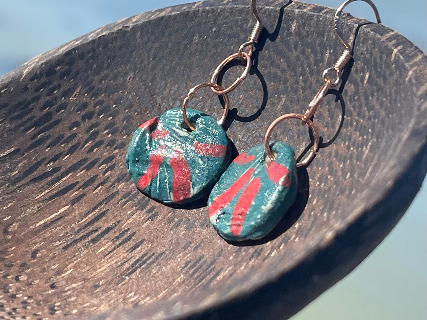 Unique Handmade Ceramic Earrings, Small earrings, Ethical Gift for Her, dangly earrings, turquoise jewellery