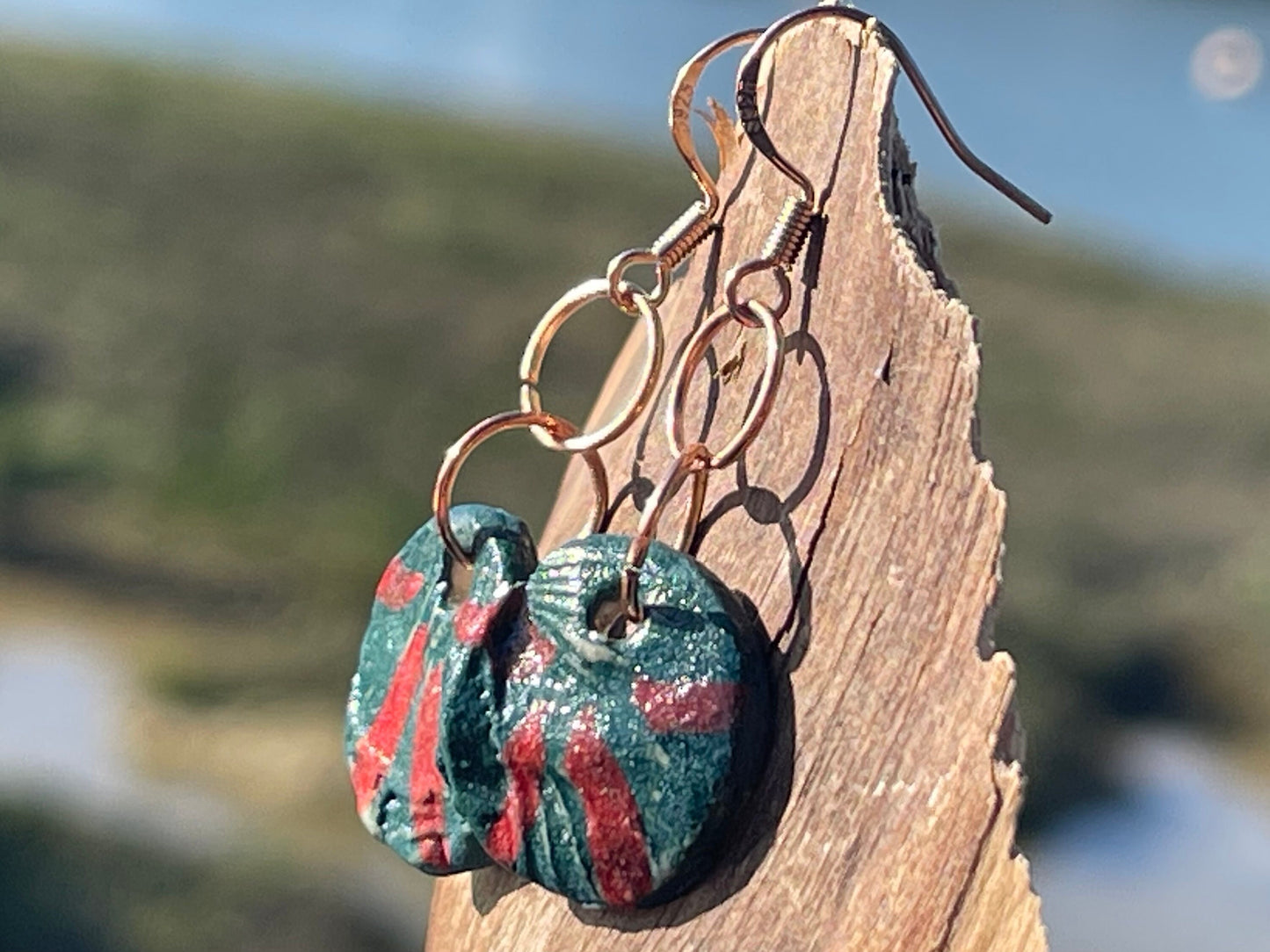 Unique Handmade Ceramic Earrings, Small earrings, Ethical Gift for Her, dangly earrings, turquoise jewellery