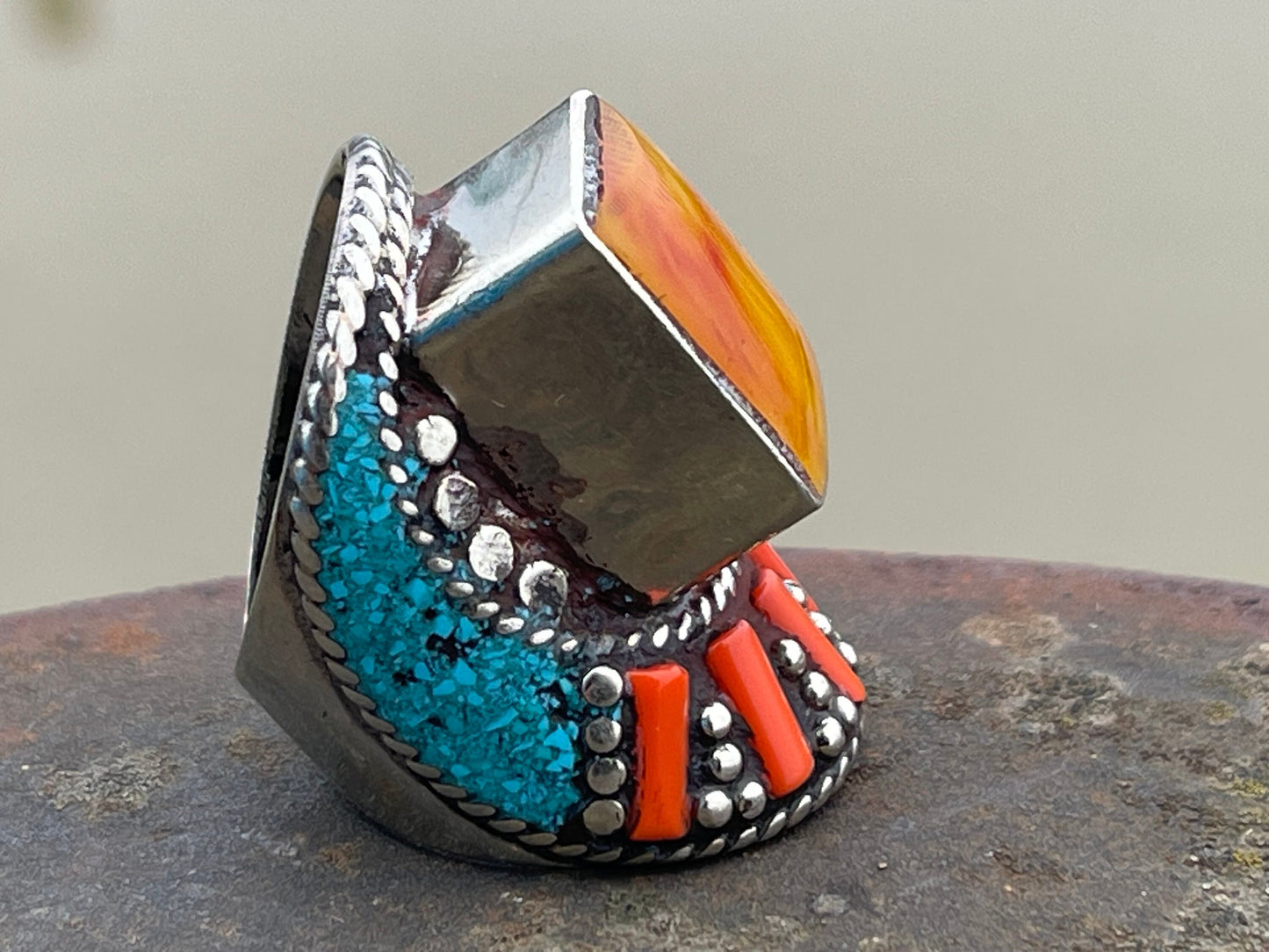 Vintage ring, vintage jewellery, ethical jewellery, gypsy ring. Gypsy jewellery, large ring, statement ring, turquoise ring, orange ring