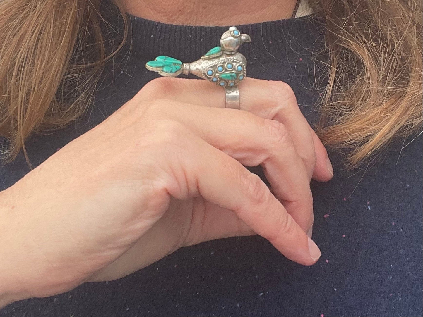 Adjustable vintage bird ring, silver bird ring, Vintage Bird Ring, turquoise ring, Boho Ethical Jewelry, Unique Gift for Her