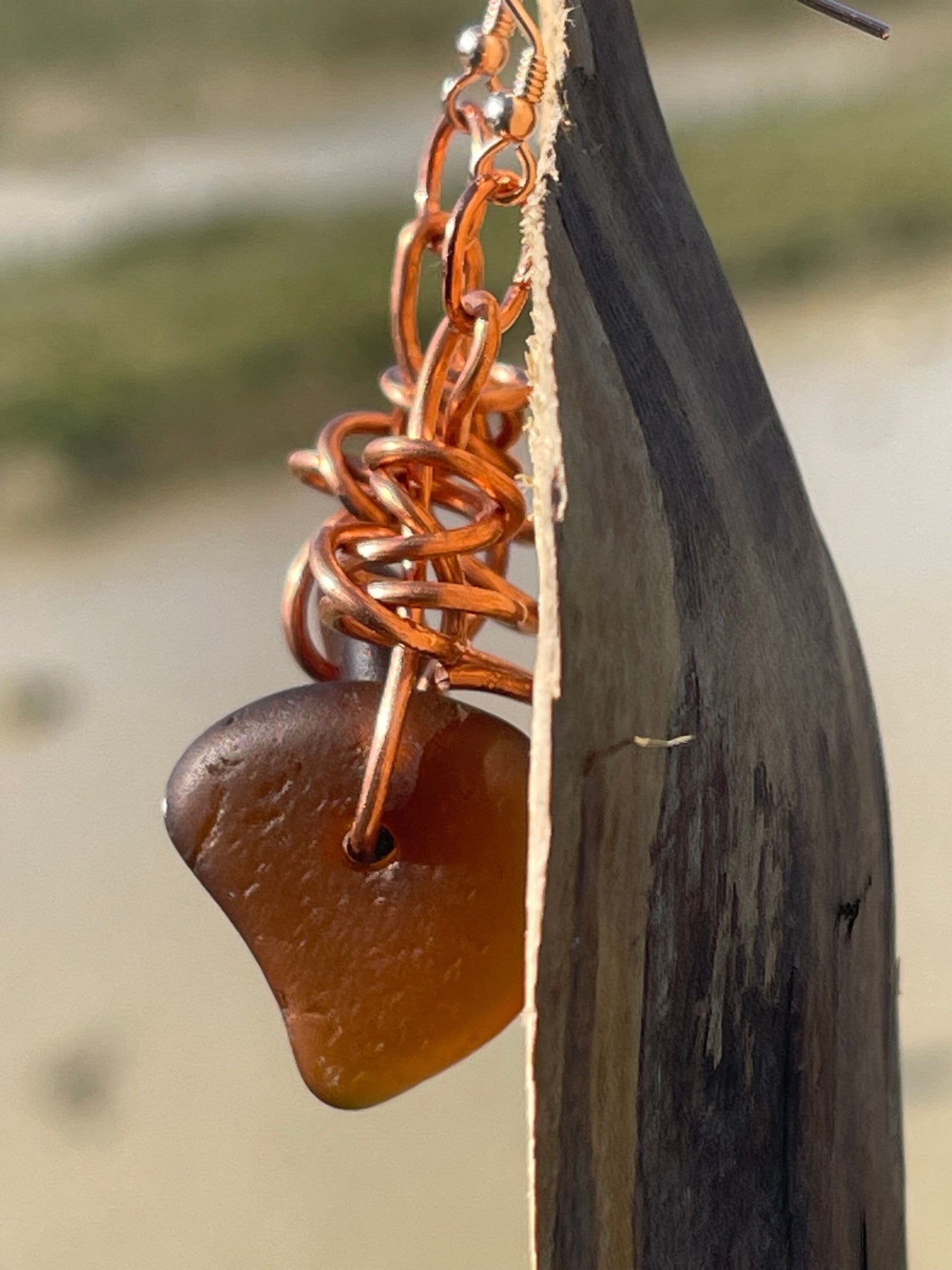 Sea glass earrings, unique earrings, ethical jewellery, unusual boho jewellery, boho earrings, sea glass jewellery, orange sea glass