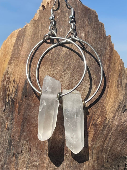 Quartz earrings, gemstone hoop earrings, quartz jewellery, gift for her, boho earrings, handmade earrings, gift for her, ethical jewellery