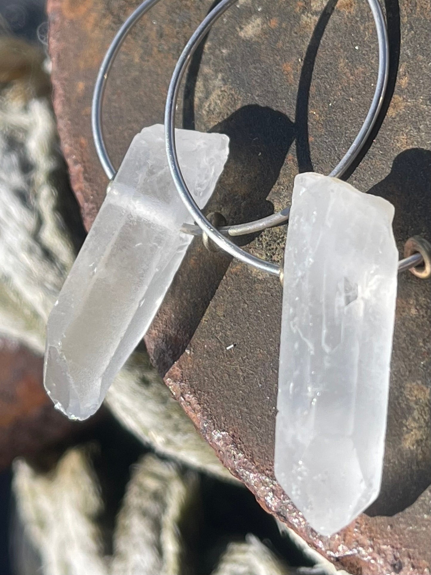 Quartz earrings, gemstone hoop earrings, quartz jewellery, gift for her, boho earrings, handmade earrings, gift for her, ethical jewellery