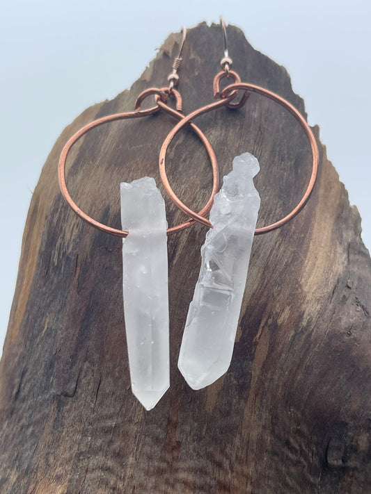 Quartz earrings, gemstone hoop earrings, quartz jewellery, gift for her, boho earrings, handmade earrings, gift for her, ethical jewellery