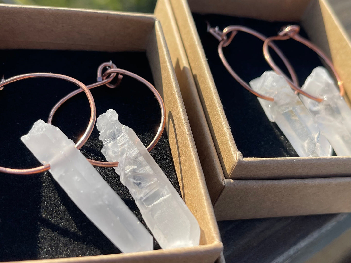 Quartz earrings, gemstone hoop earrings, quartz jewellery, gift for her, boho earrings, handmade earrings, gift for her, ethical jewellery