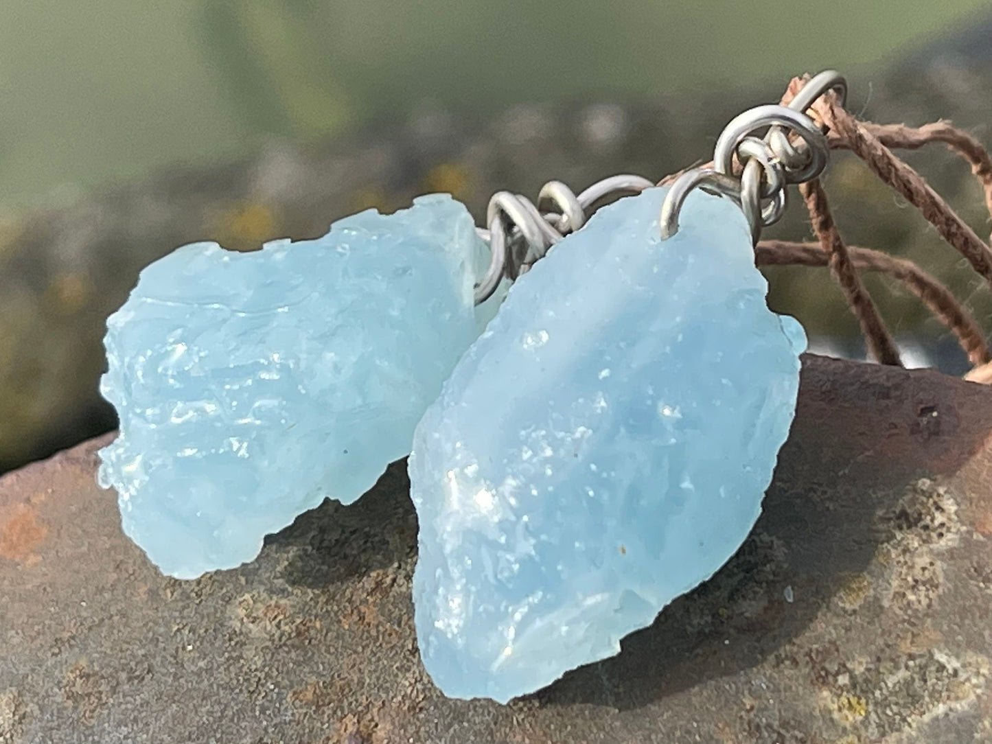 Raw aquamarine necklace on recycled sterling silver. Handmade necklace, Aquamarine pendant, aquamarine jewellery, unique jewellery