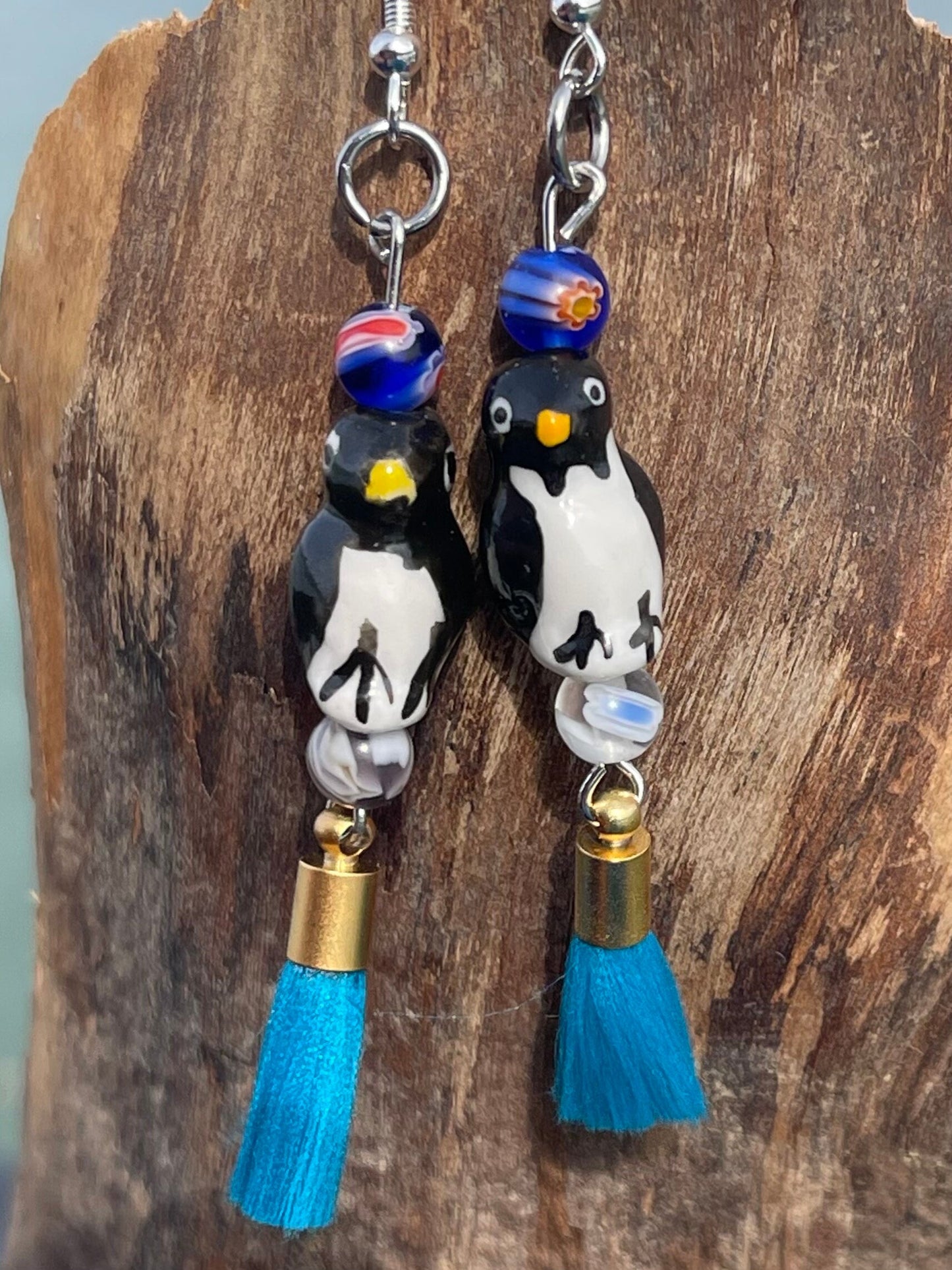 SALE Penguin earrings, fun earrings, ethical jewellery, unusual boho jewellery, unusual earrings, boho earrings, handmade jewellery, penguin