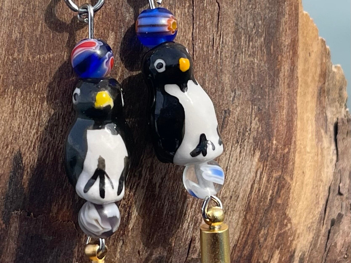 SALE Penguin earrings, fun earrings, ethical jewellery, unusual boho jewellery, unusual earrings, boho earrings, handmade jewellery, penguin