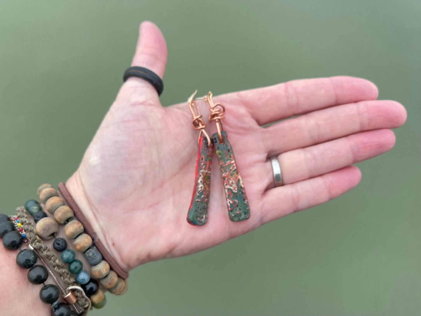 Handmade earrings, butterfly earrings. Unique jewellery, ceramic earrings, boho jewellery, green earrings, unique earrings, rustic jewellery