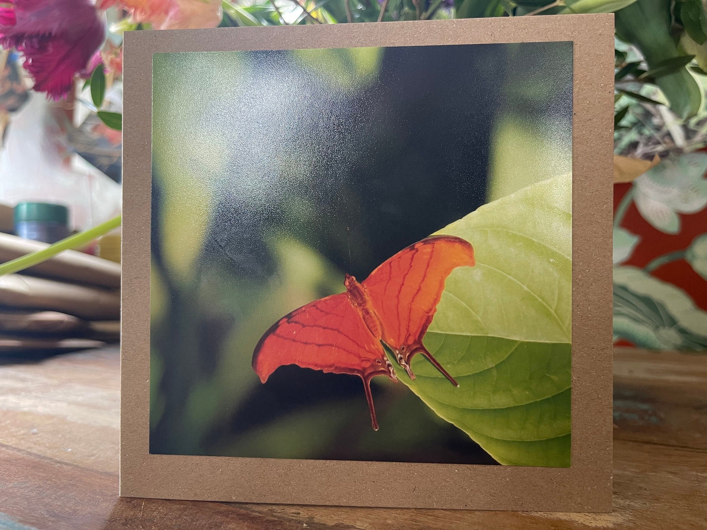 Orange butterfly card, recycled card, birthday card, wildlife card. Eco friendly card. Handmade card. Unusual card, Thank you card, eco card