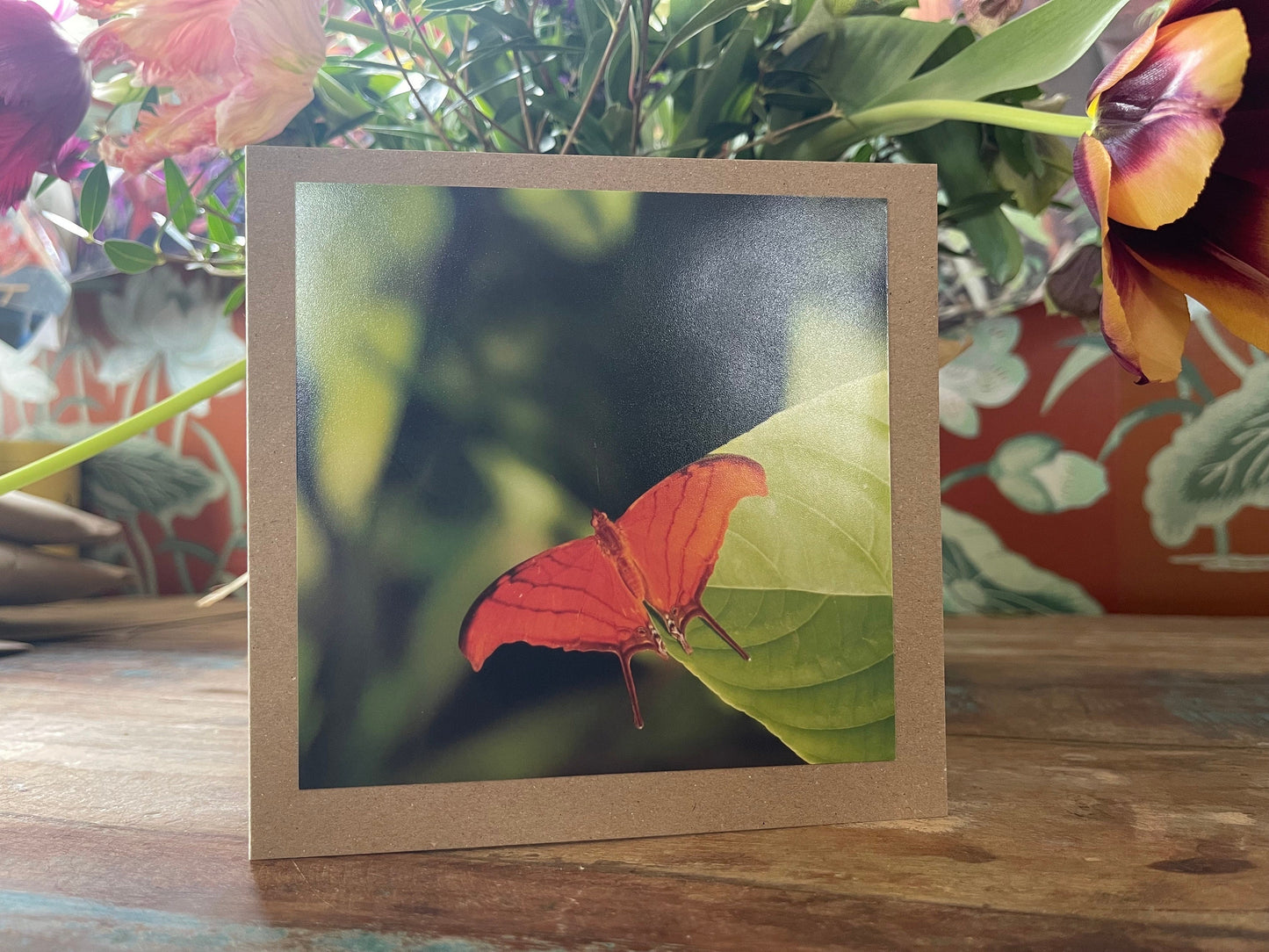 Orange butterfly card, recycled card, birthday card, wildlife card. Eco friendly card. Handmade card. Unusual card, Thank you card, eco card