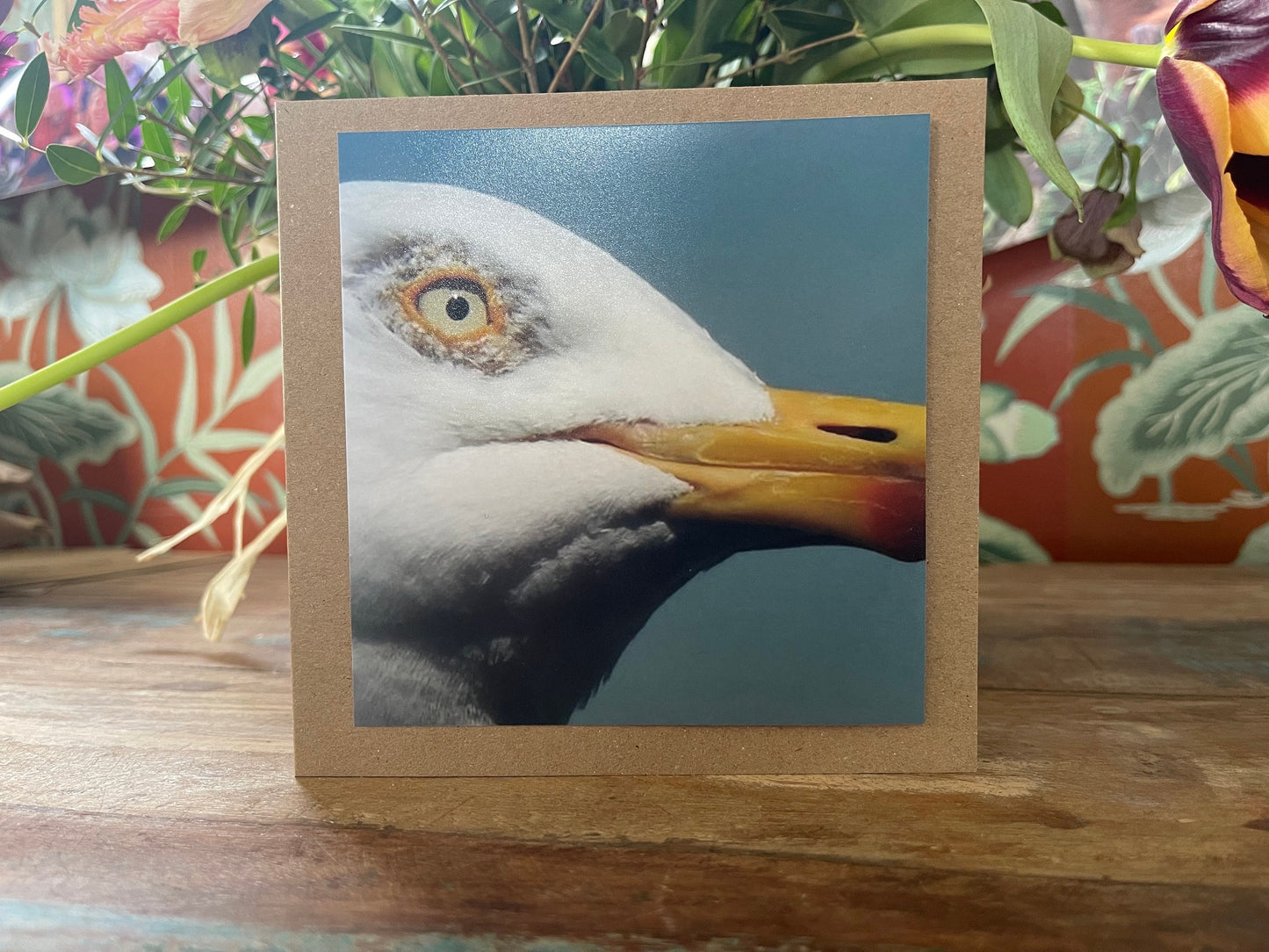 A seagull came to tea! Greetings card, birthday card, birthday, recycled card, thank you card, gift card, bird, Blank card, Handmade card