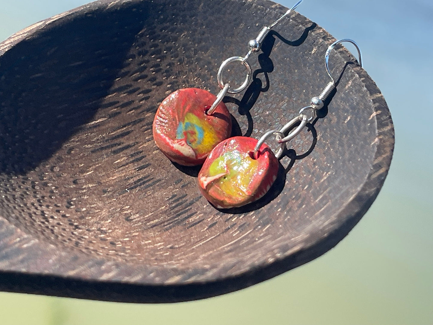 Handmade Ceramic Earrings, Unique earrings, Ethical jewellery. Boho Gift for her, eco friendly jewellery, artisan earrings, pink jewellery