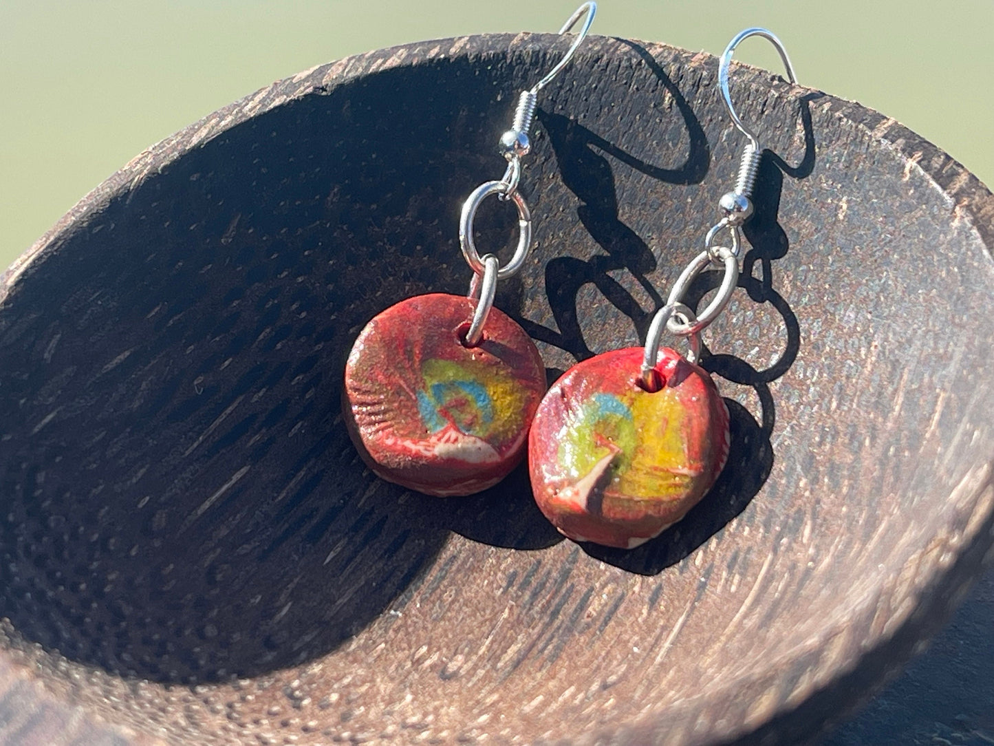 Handmade Ceramic Earrings, Unique earrings, Ethical jewellery. Boho Gift for her, eco friendly jewellery, artisan earrings, pink jewellery