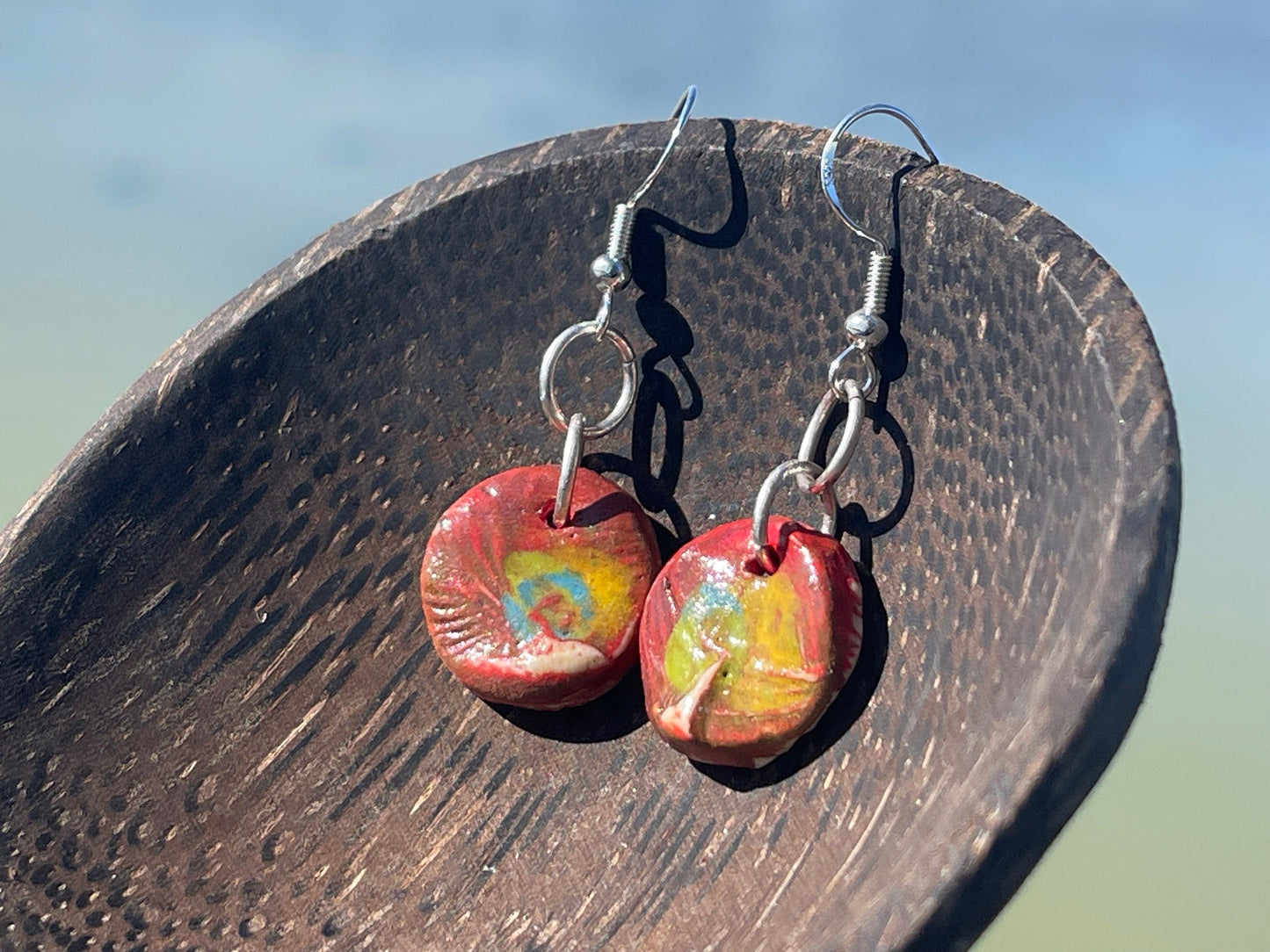 Handmade Ceramic Earrings, Unique earrings, Ethical jewellery. Boho Gift for her, eco friendly jewellery, artisan earrings, pink jewellery