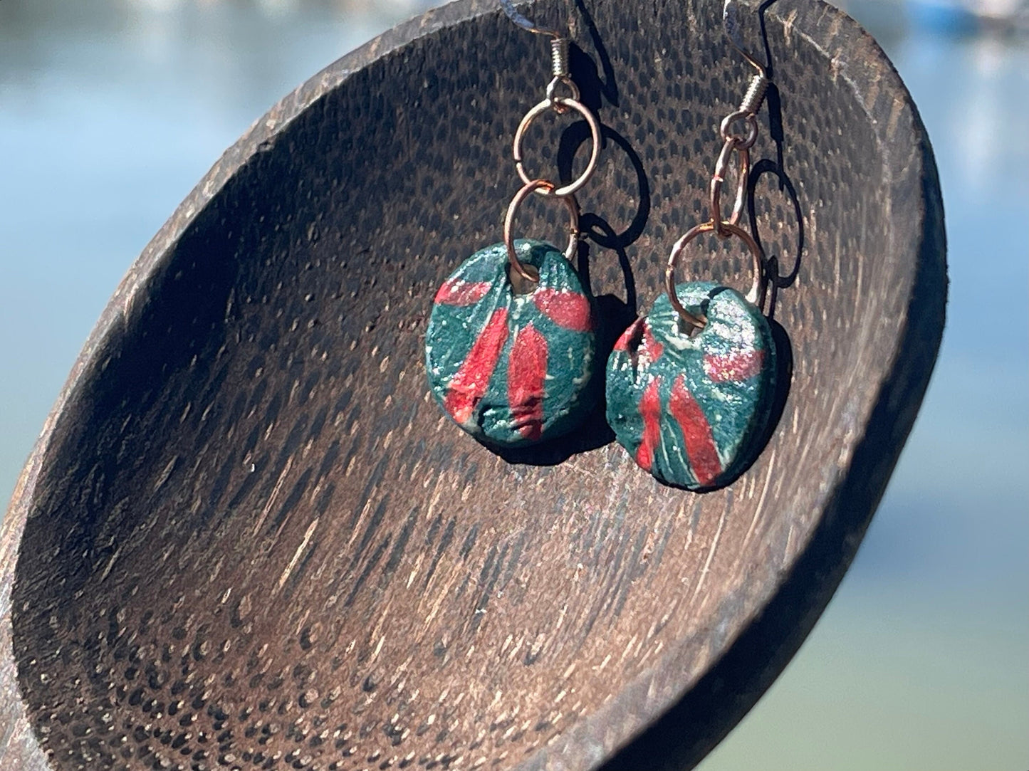 Unique Handmade Ceramic Earrings, Small earrings, Ethical Gift for Her, dangly earrings, turquoise jewellery