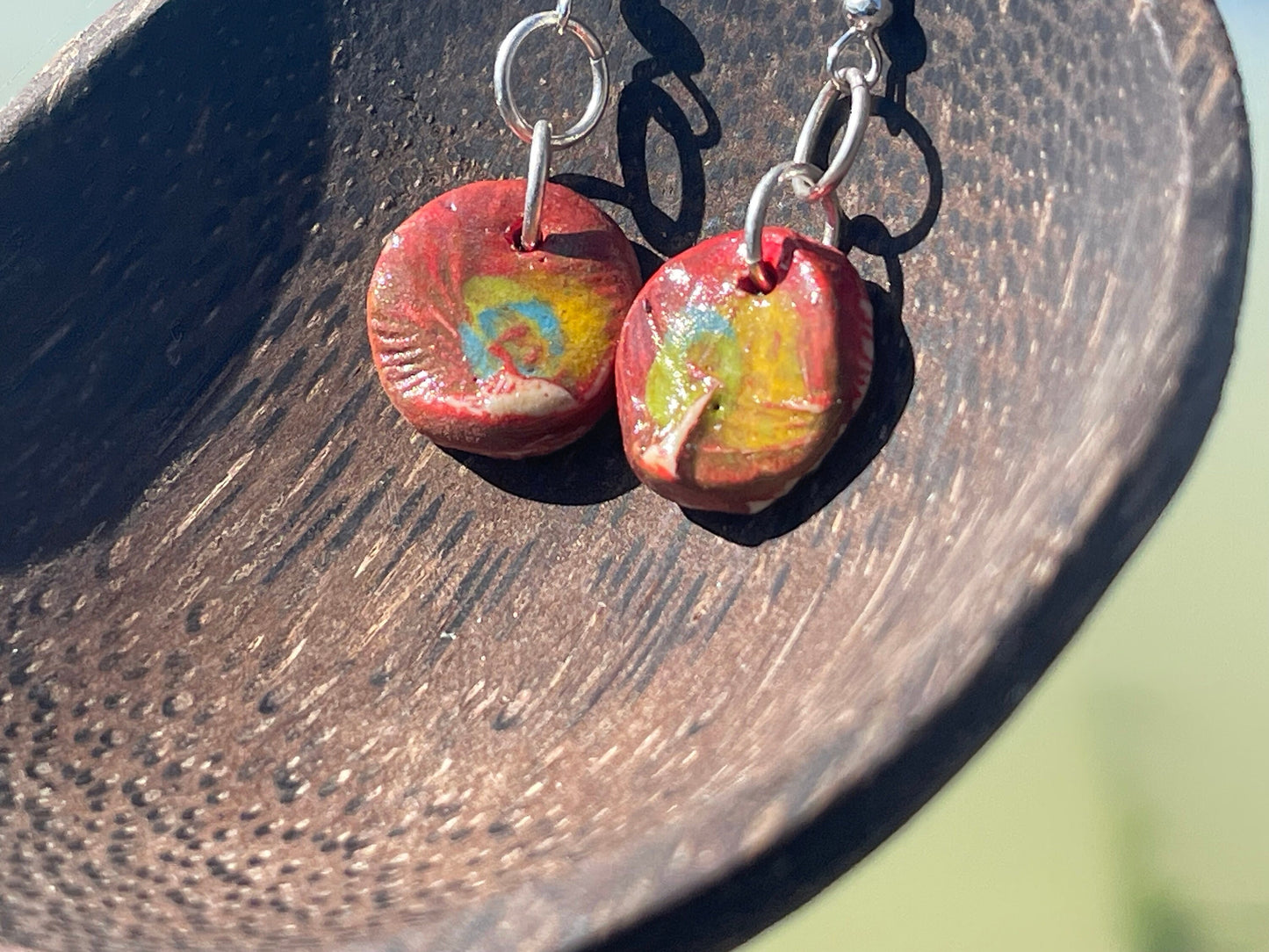 Handmade Ceramic Earrings, Unique earrings, Ethical jewellery. Boho Gift for her, eco friendly jewellery, artisan earrings, pink jewellery