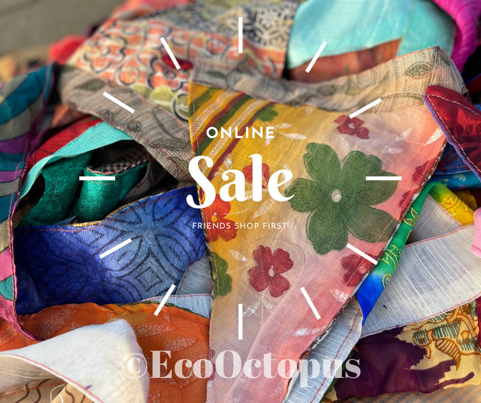 SALE pieces of recycled bunting made from sari off cuts.