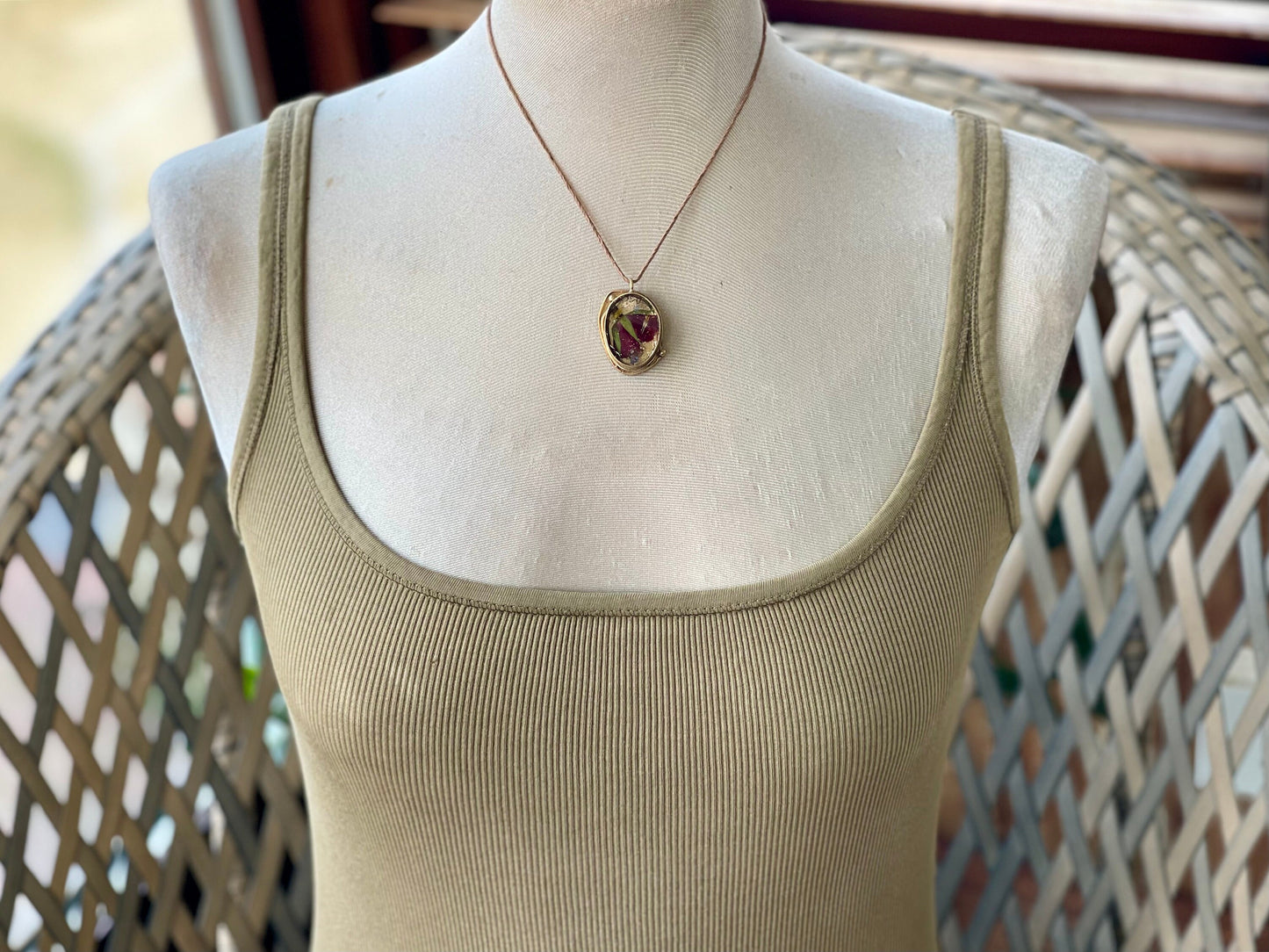 Romantic Red Rose Pendant, Boho Flower Necklace, Unique Handcrafted Gift for Her