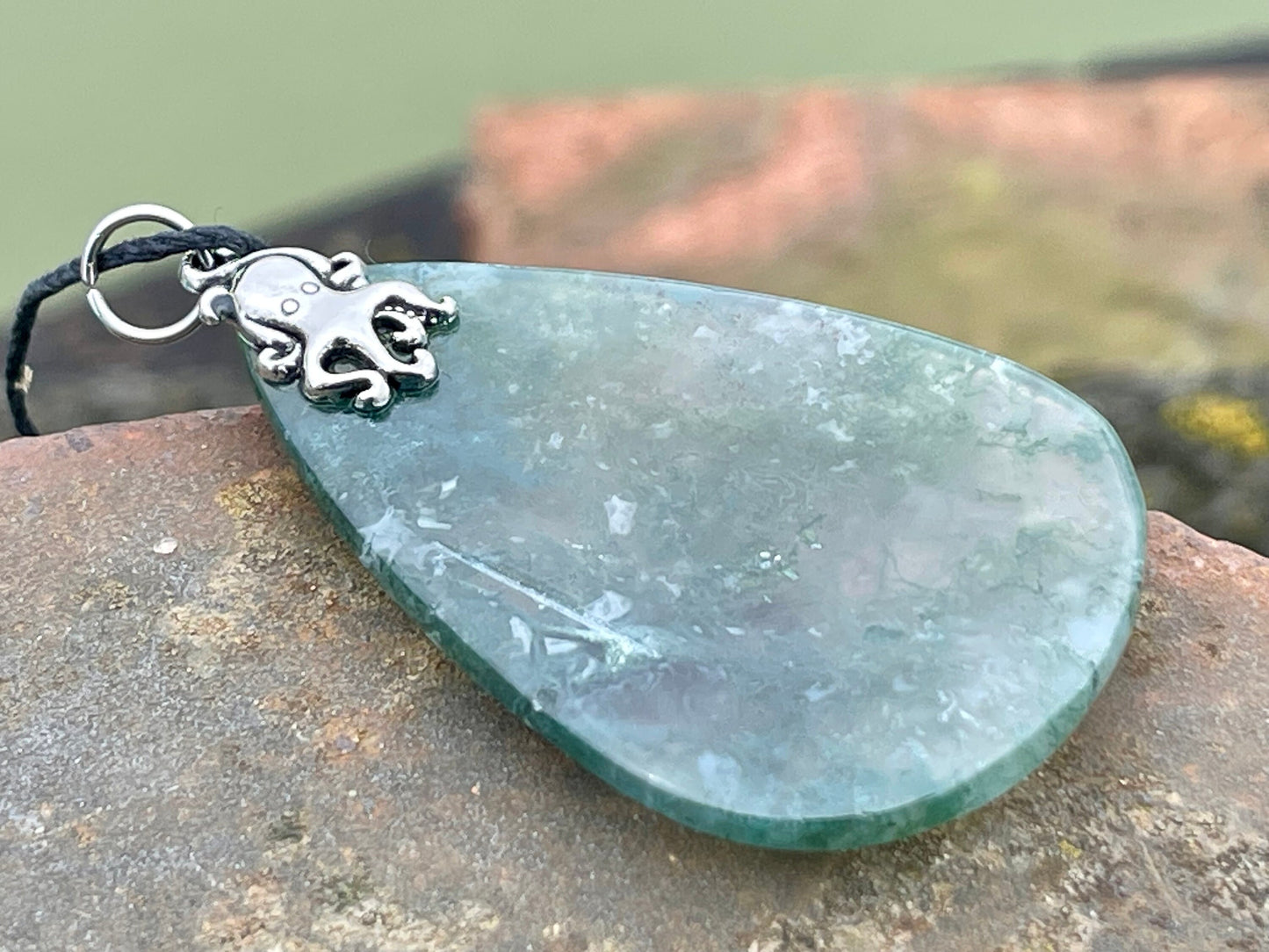 Moss agate necklace, moss agate pendant, large gemstone necklace, green gemstone, gift for gardener. Handmade necklace, boho gift for her