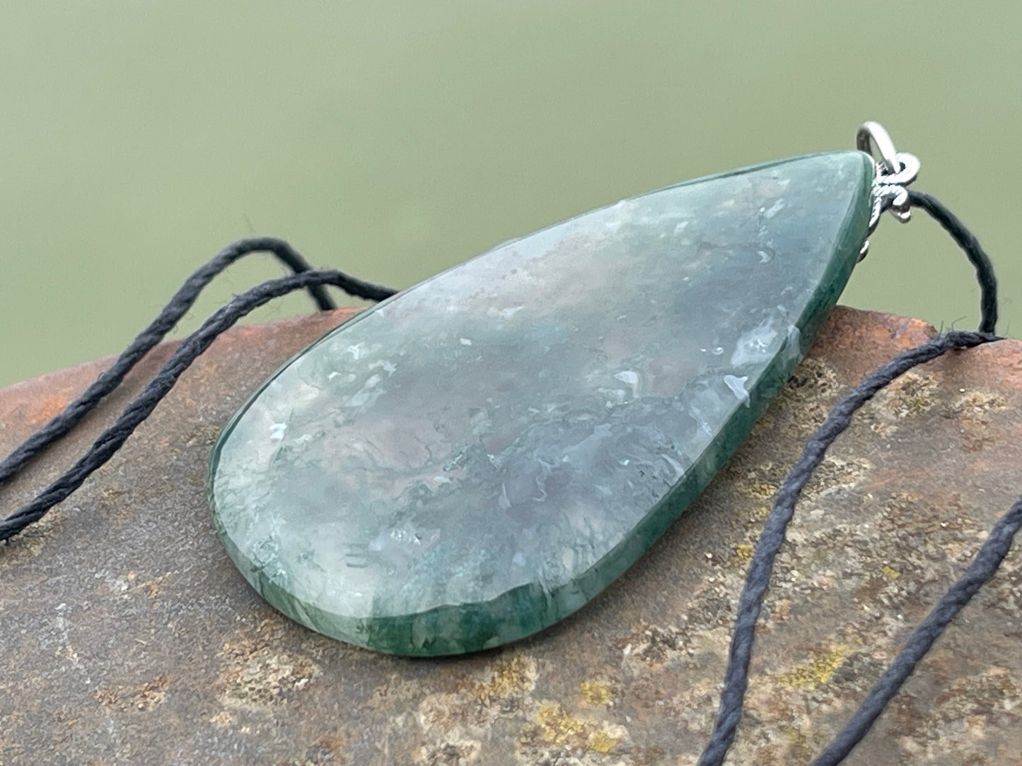 Moss agate necklace, moss agate pendant, large gemstone necklace, green gemstone, gift for gardener. Handmade necklace, boho gift for her