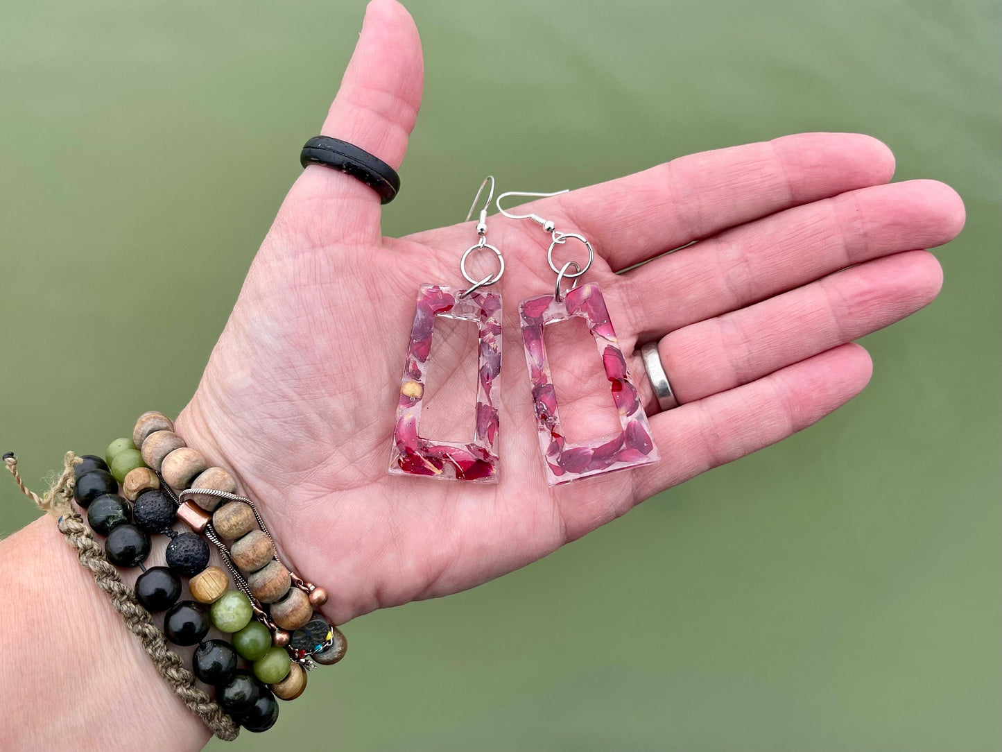 Handmade rose earrings, flower earrings, romantic gift for her, boho earrings, handmade unique earrings, handmade earrings. Red earrings