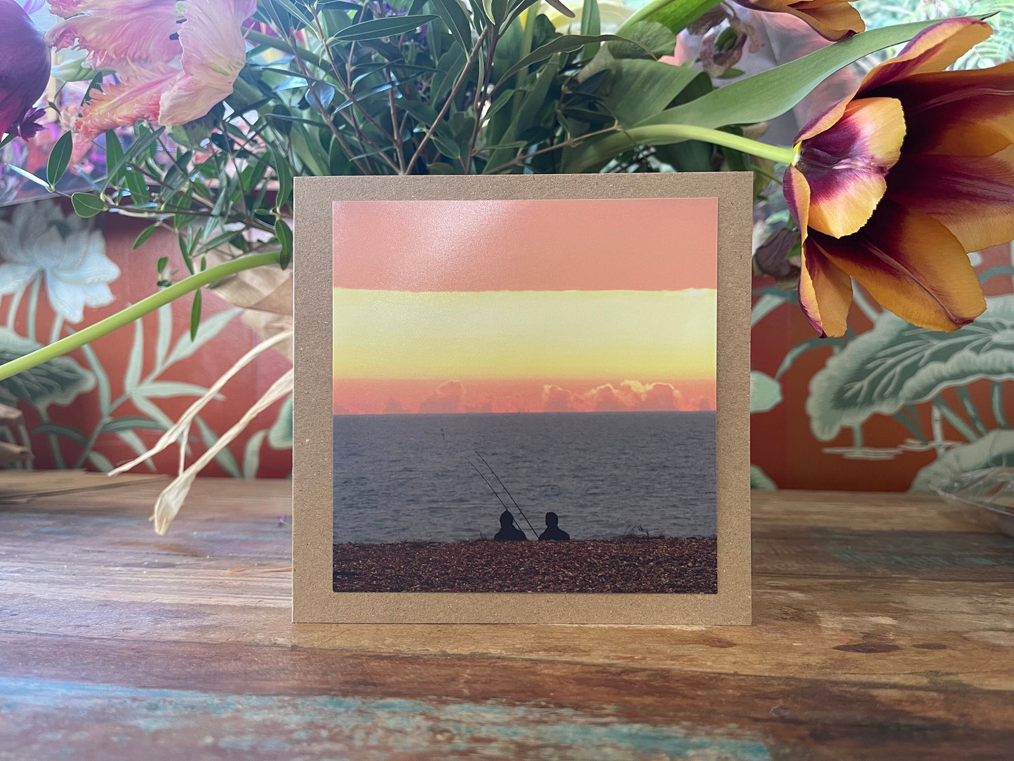 Card for fisherman, Handmade card, recycled card, seaside card, sunset card, fishermans card, eco friendly cards, eco card, recycled cards