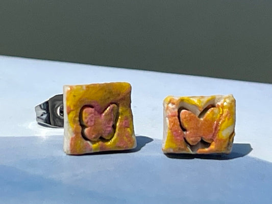 Butterfly Stud Earrings, butterfly earrings, small stud earrings, handmade butterflies, butterfly jewellery, square stud earrings, boho stud