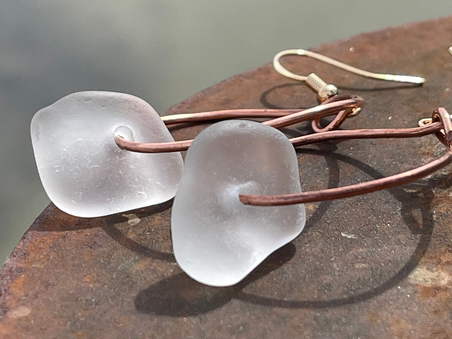 Recycled earrings. Handmade earrings, unique sea glass earrings. Eco friendly gift for her. Sea glass hoop earrings, sea glass jewellery