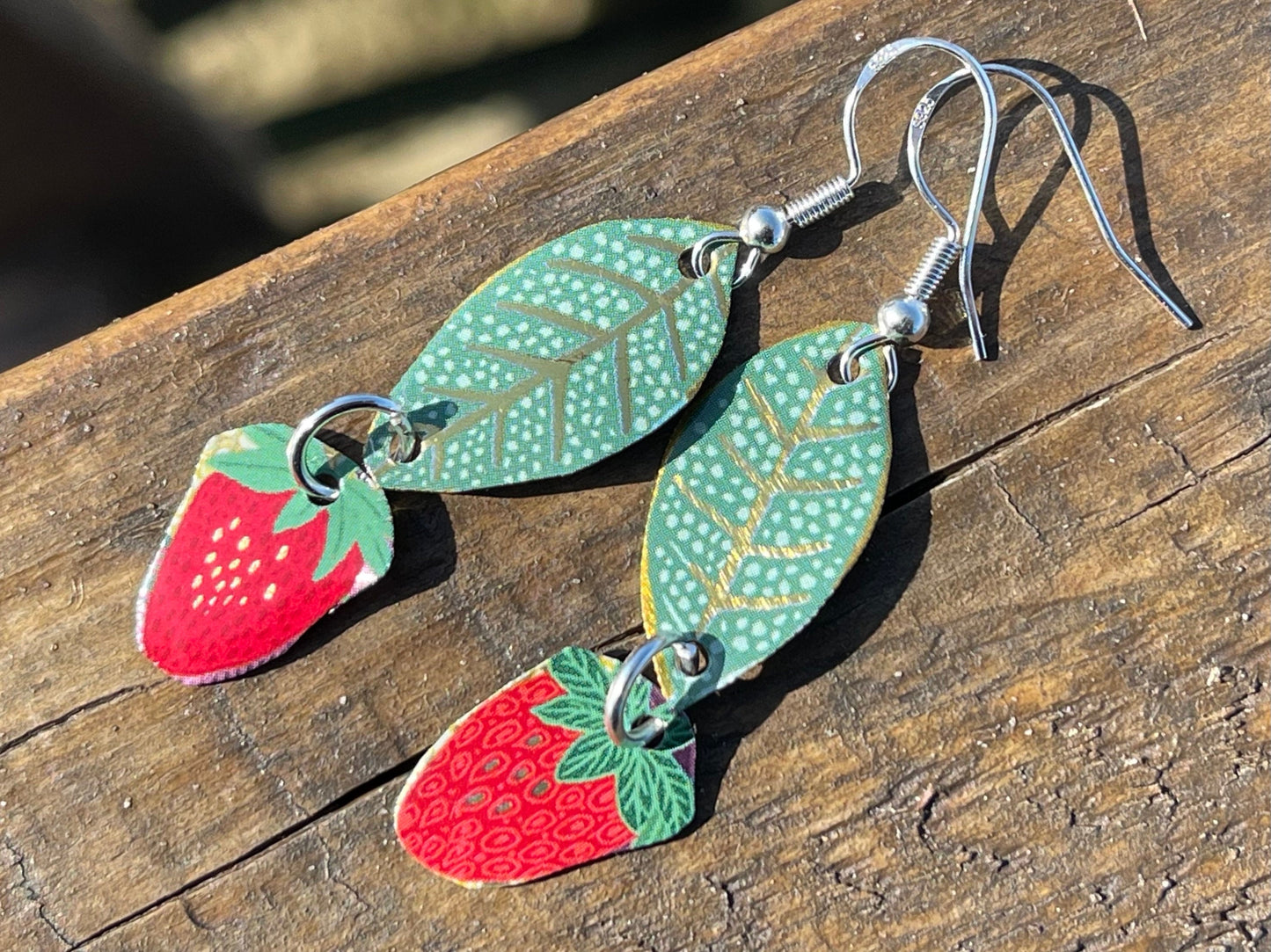 Strawberry earrings, tin can jewellery, fun jewellery, unique earrings, eco friendly jewellery, ethical gift ideas, ethical jewellery.