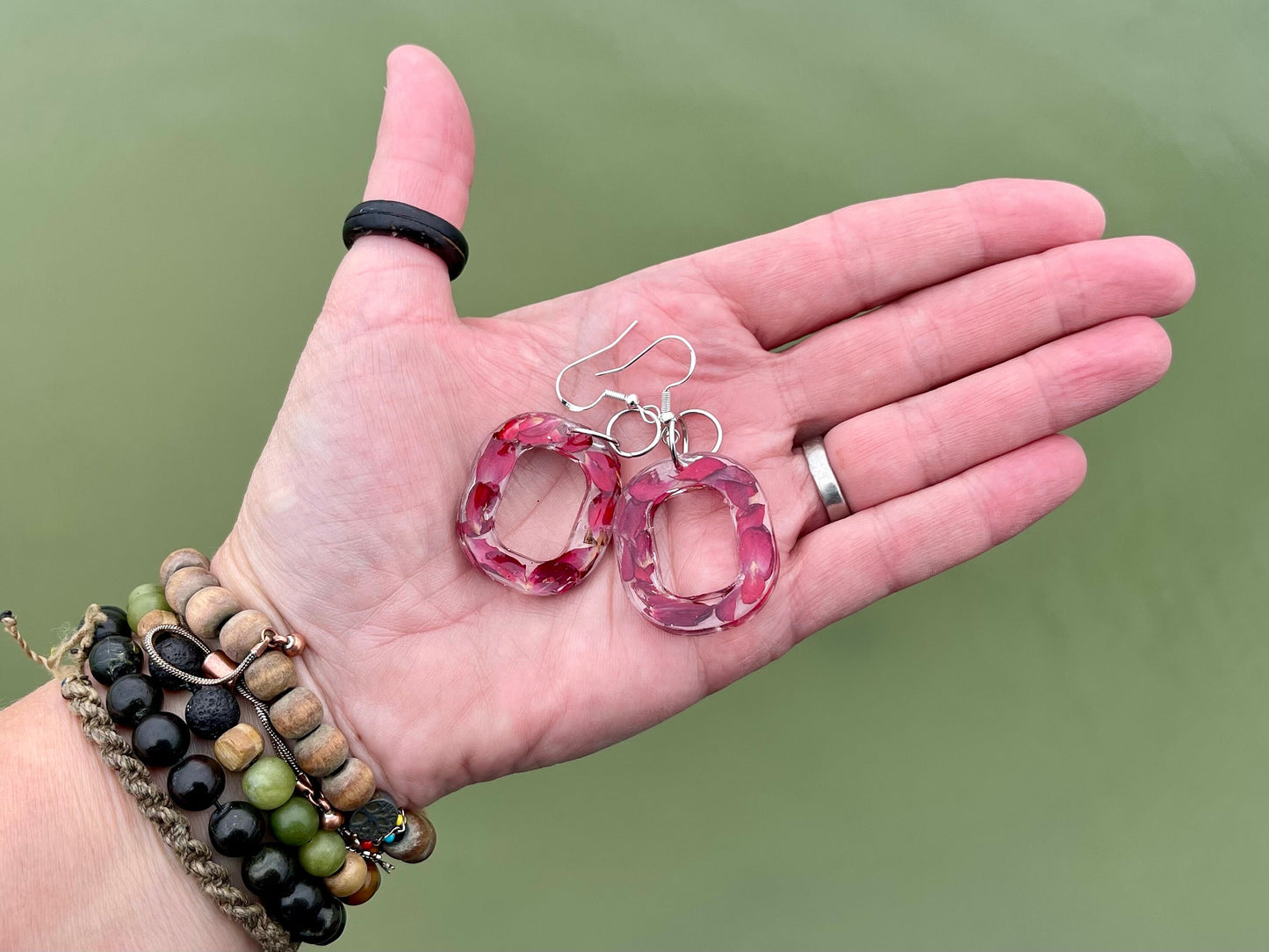 Handmade rose earrings, flower earrings, romantic gift for her, boho earrings, handmade unique earrings, handmade earrings. Red earrings