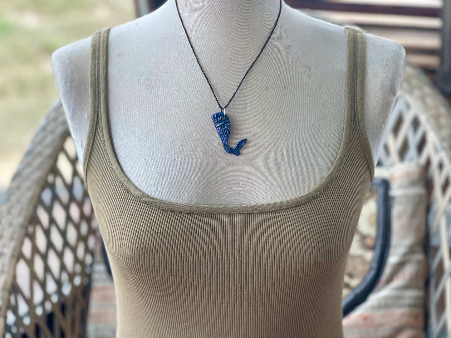 Handmade ceramic blue whale necklace. Eco friendly necklace, ethical jewellery, nautical jewellery, whale necklaces, blue whale pendants