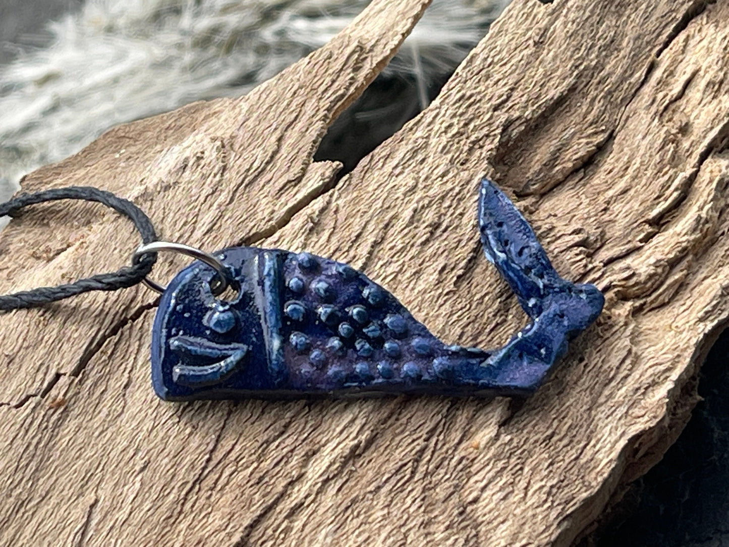 Handmade ceramic blue whale necklace. Eco friendly necklace, ethical jewellery, nautical jewellery, whale necklaces, blue whale pendants