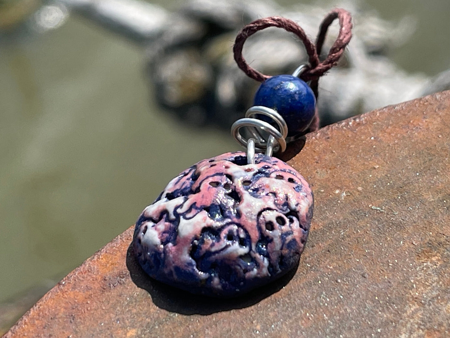 Handmade octopus necklace, handmade lapis necklace, pottery necklace, boho jewellery, octopus pendant, octopus jewellery, unique jewellery