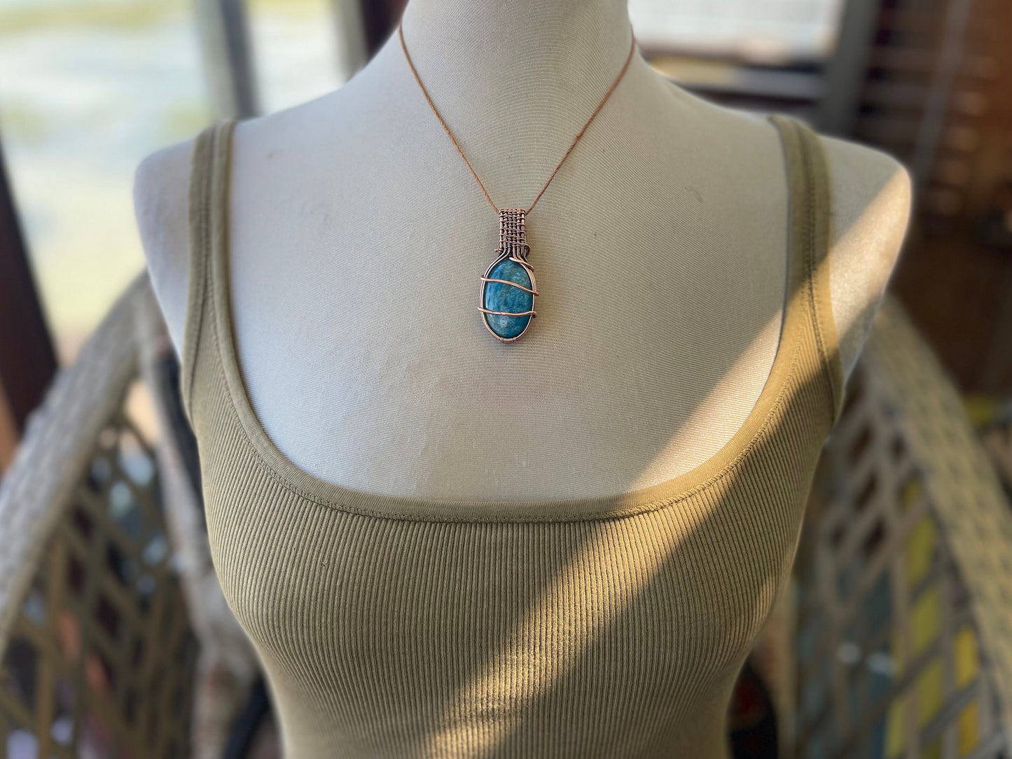 Apatite necklace, Apatite pendant, blue necklace. Handmade necklace, boho jewellery, boho jewelry, ethical jewellery, sustainable fashion