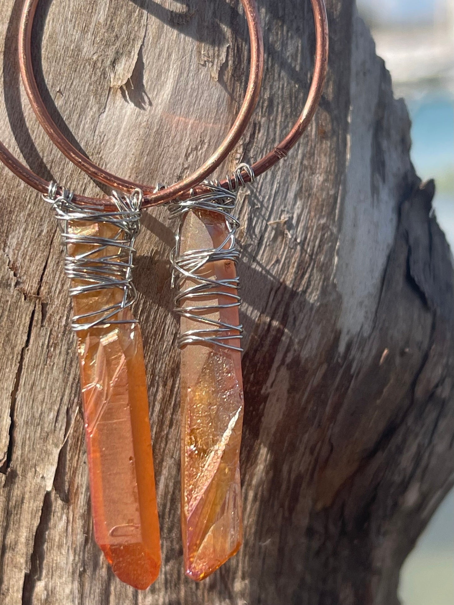 Quartz earrings, gemstone hoop earrings, quartz jewellery, gift for her, boho earrings, handmade earrings, gift for her, ethical jewellery