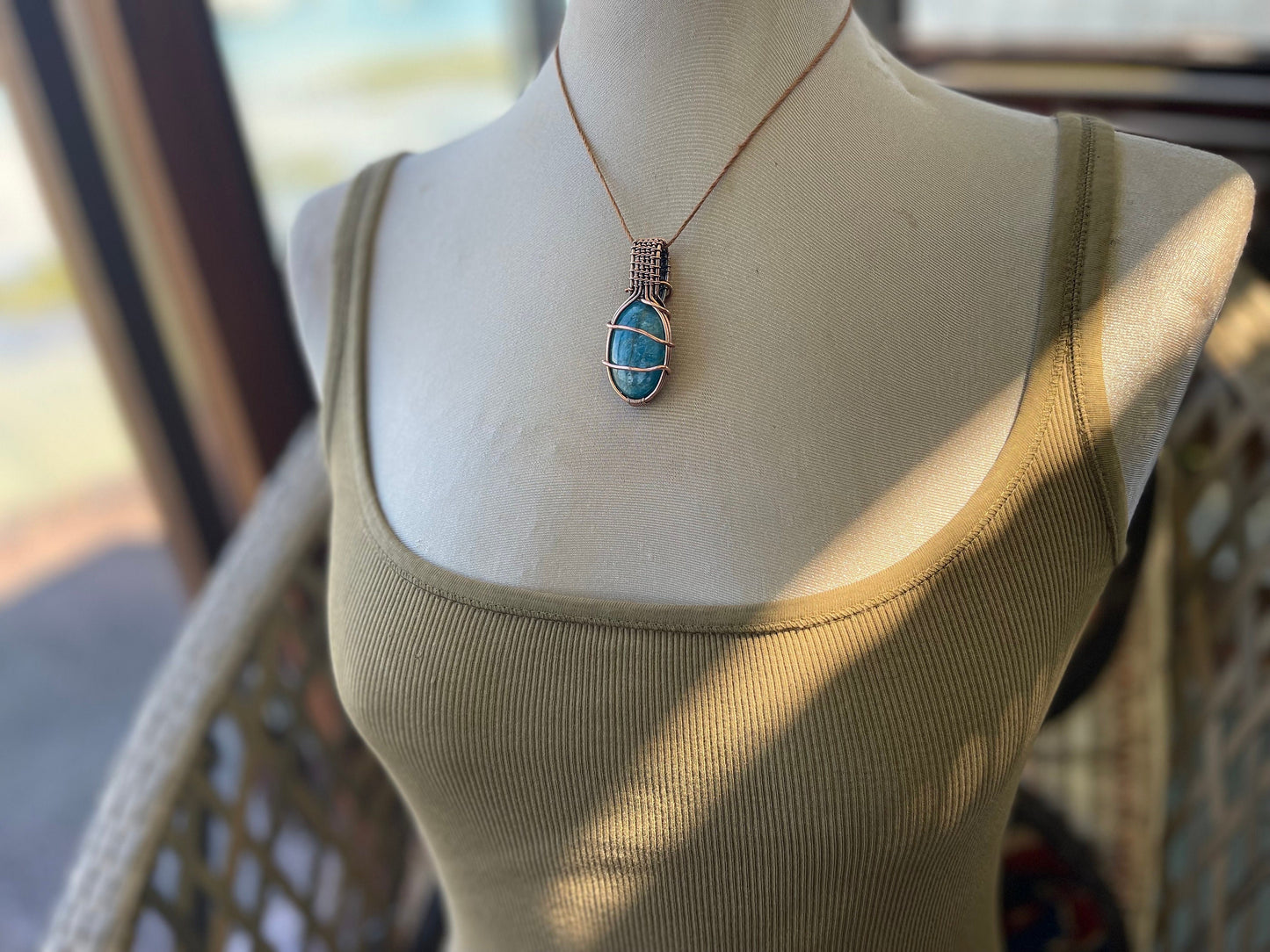 Apatite necklace, Apatite pendant, blue necklace. Handmade necklace, boho jewellery, boho jewelry, ethical jewellery, sustainable fashion