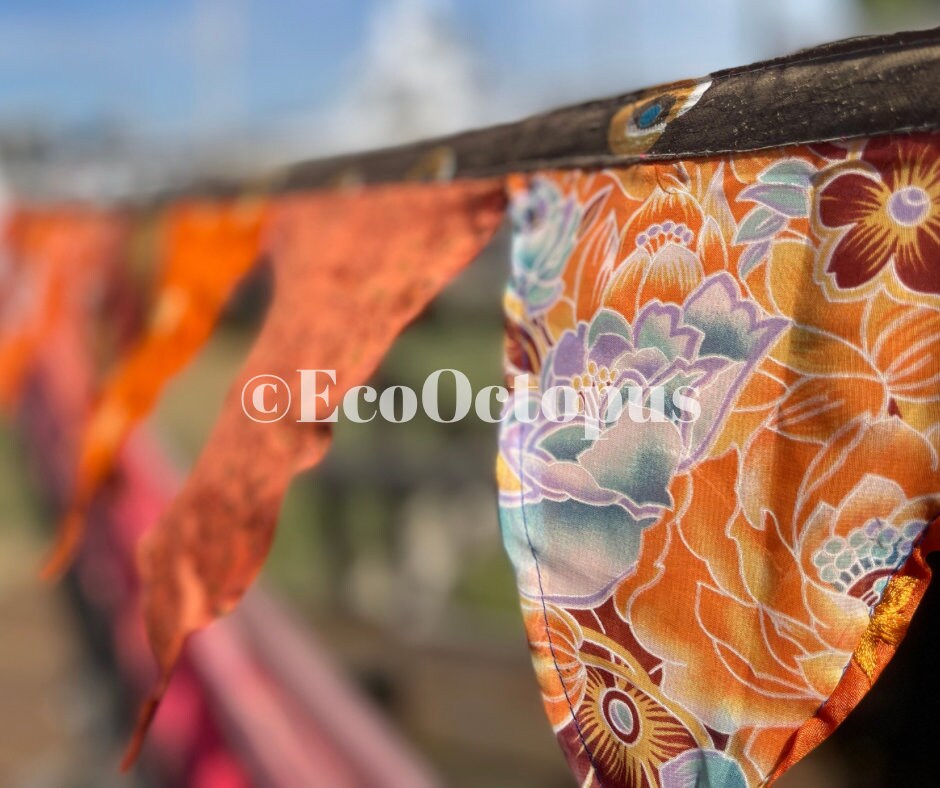 ORANGE bunting, recycled bunting, boho bunting, handmade bunting, eco friendly bunting.