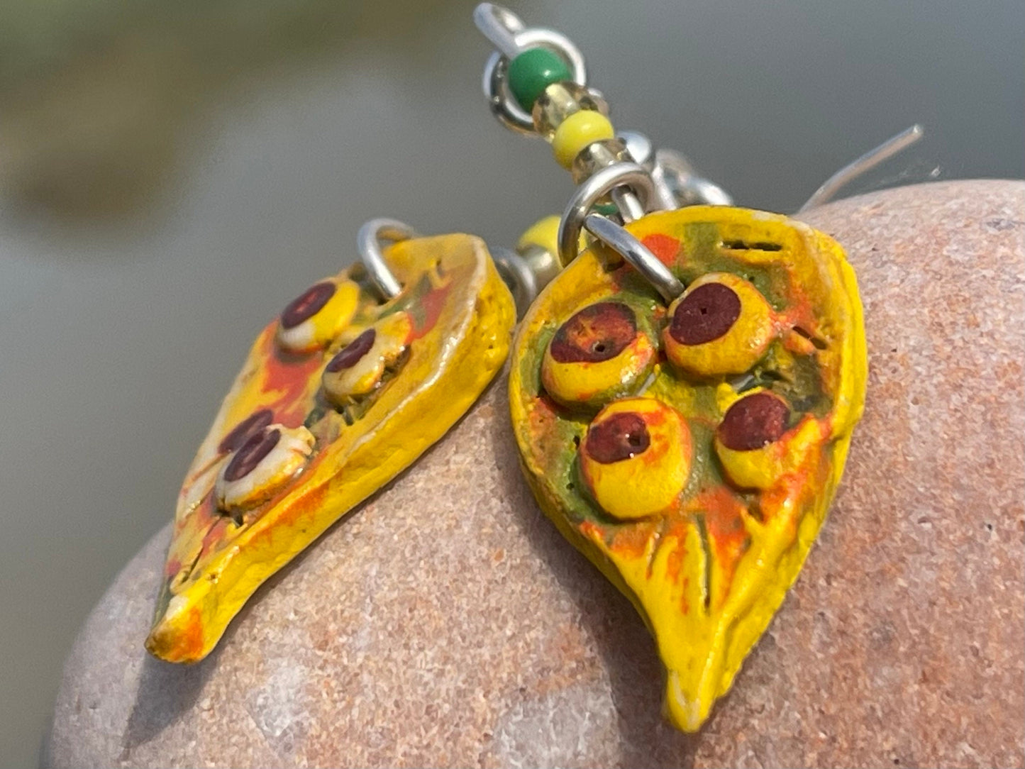 Handmade earrings using Sussex clay. Unique jewellery, ceramic earrings, boho jewellery, yellow earrings, unique earrings, yellow jewellery