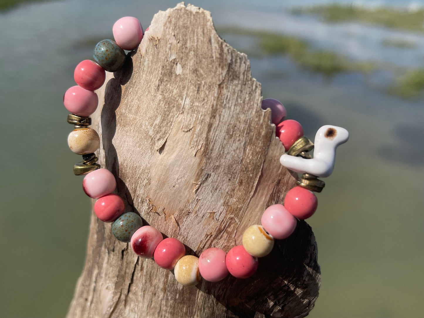 Ceramic bird bracelet, bird bangle, boho bracelet, Hippy bracelet, boho gift for her, handmade bracelet, bird jewellery, gift for bird lover