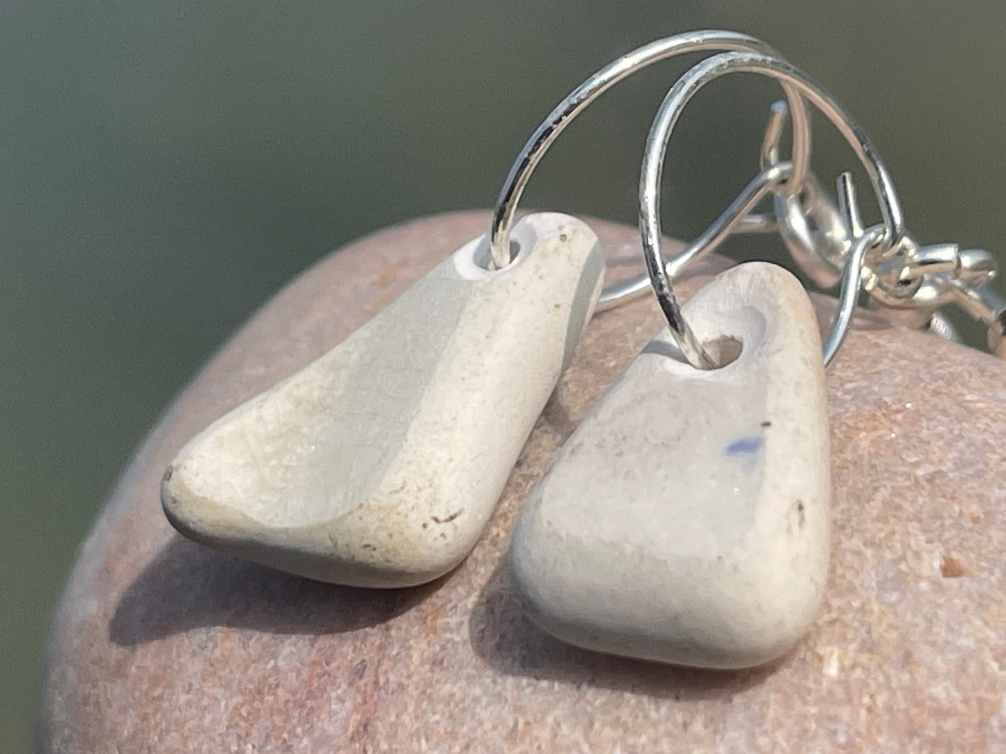 Sea pottery earrings, handmade earrings, ceramic earrings, boho earrings, little hoop earrings, Ethical jewellery, unique gift for her, boho