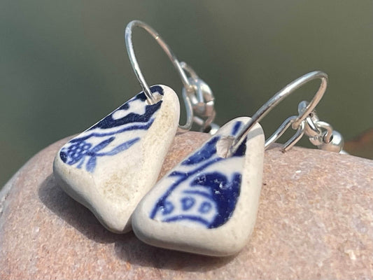 Sea pottery earrings, handmade earrings, ceramic earrings, boho earrings, little hoop earrings, Ethical jewellery, unique gift for her, boho