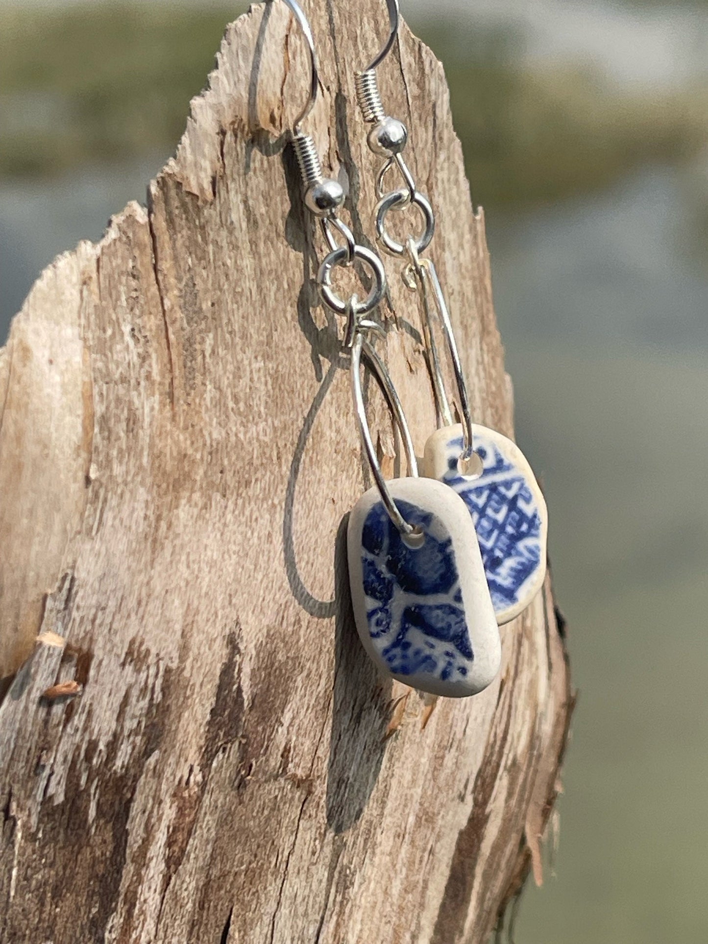 Sea pottery earrings, handmade earrings, ceramic earrings, boho earrings, little hoop earrings, Ethical jewellery, unique gift for her, boho