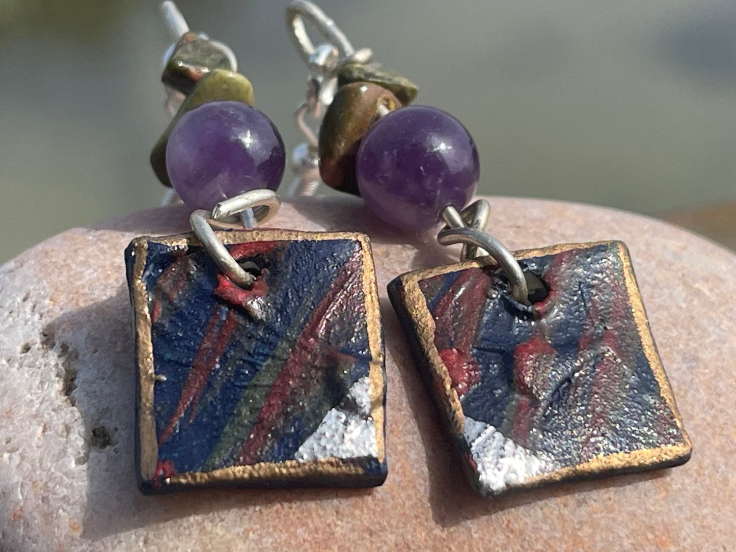 Handmade Blue earrings, Amethyst jewellery, Unique Eco-Friendly jewellery, Boho jewellery, Ethical earrings