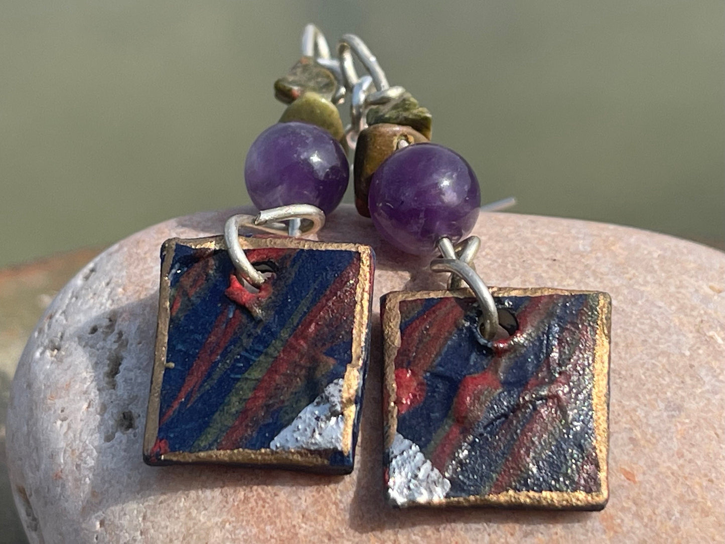 Handmade Blue earrings, Amethyst jewellery, Unique Eco-Friendly jewellery, Boho jewellery, Ethical earrings