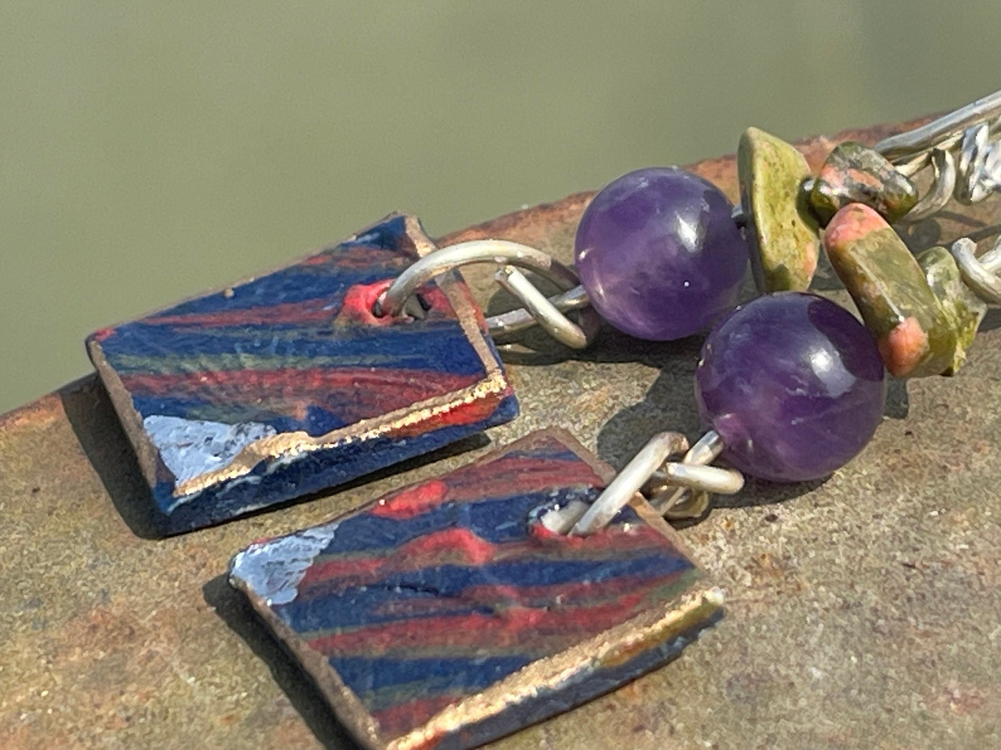 Handmade Blue earrings, Amethyst jewellery, Unique Eco-Friendly jewellery, Boho jewellery, Ethical earrings