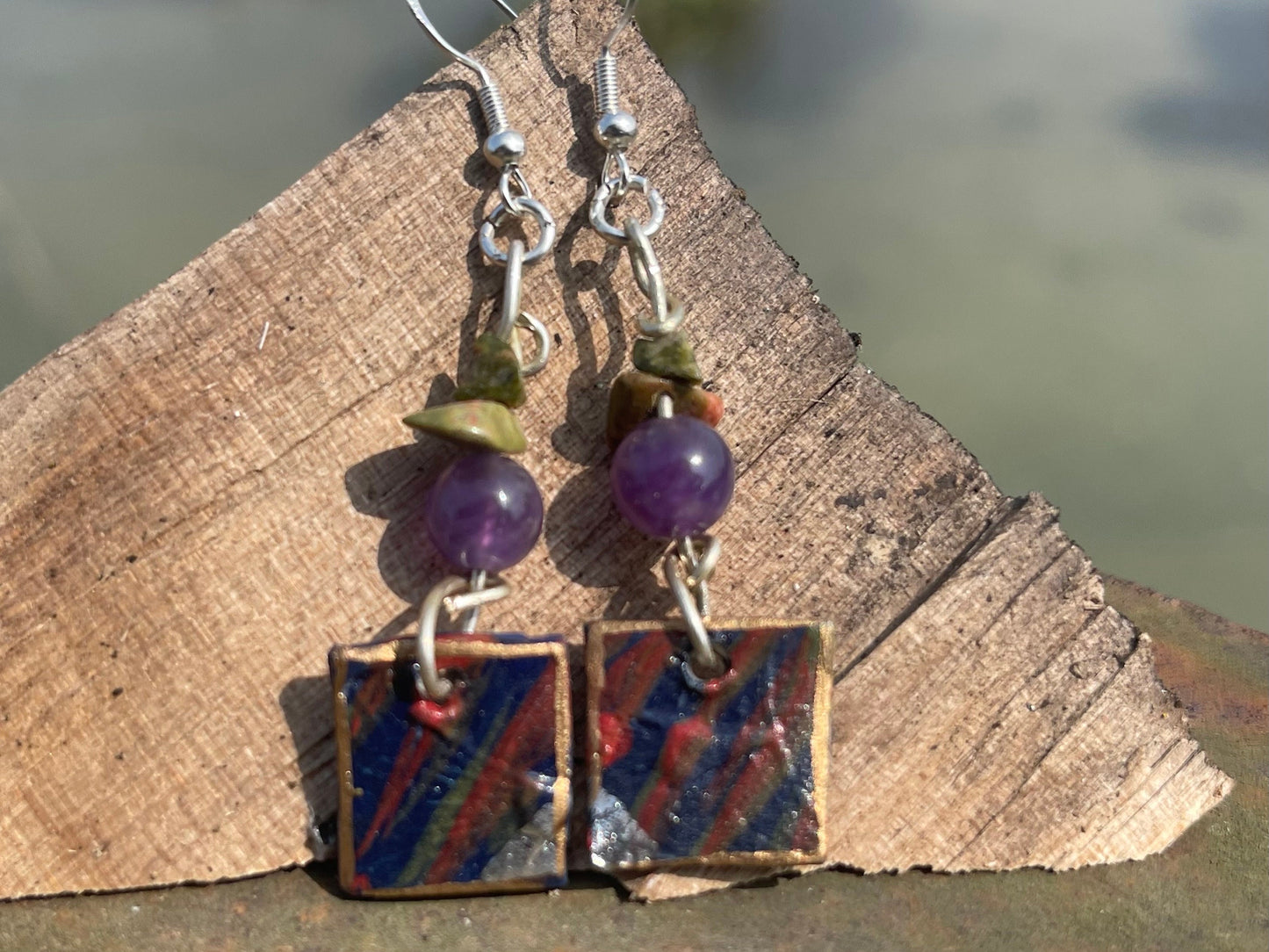 Handmade Blue earrings, Amethyst jewellery, Unique Eco-Friendly jewellery, Boho jewellery, Ethical earrings