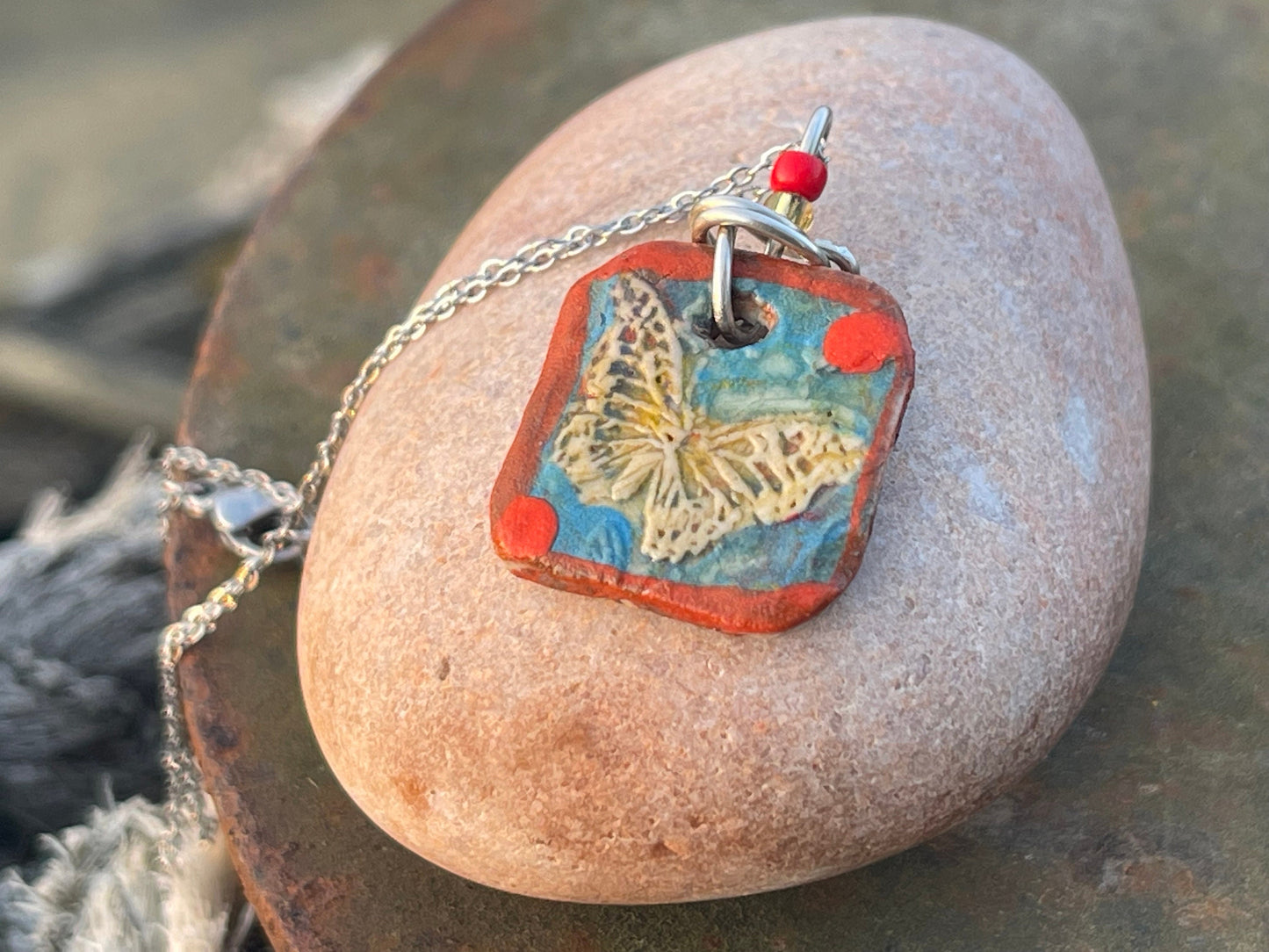 Handmade Boho Butterfly Pendant, Butterfly Necklace - Unique jewellery, Yellow necklace, Unusual gift for Her