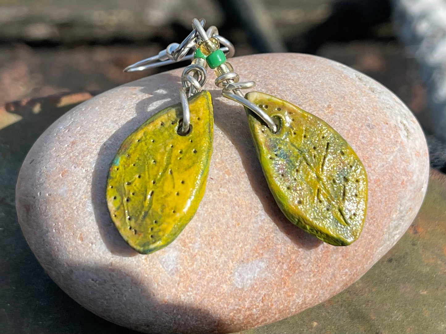 Handmade Leaf Earrings. Ethical Eco Friendly Jewellery, handmade green earrings, boho eco friendly jewellery