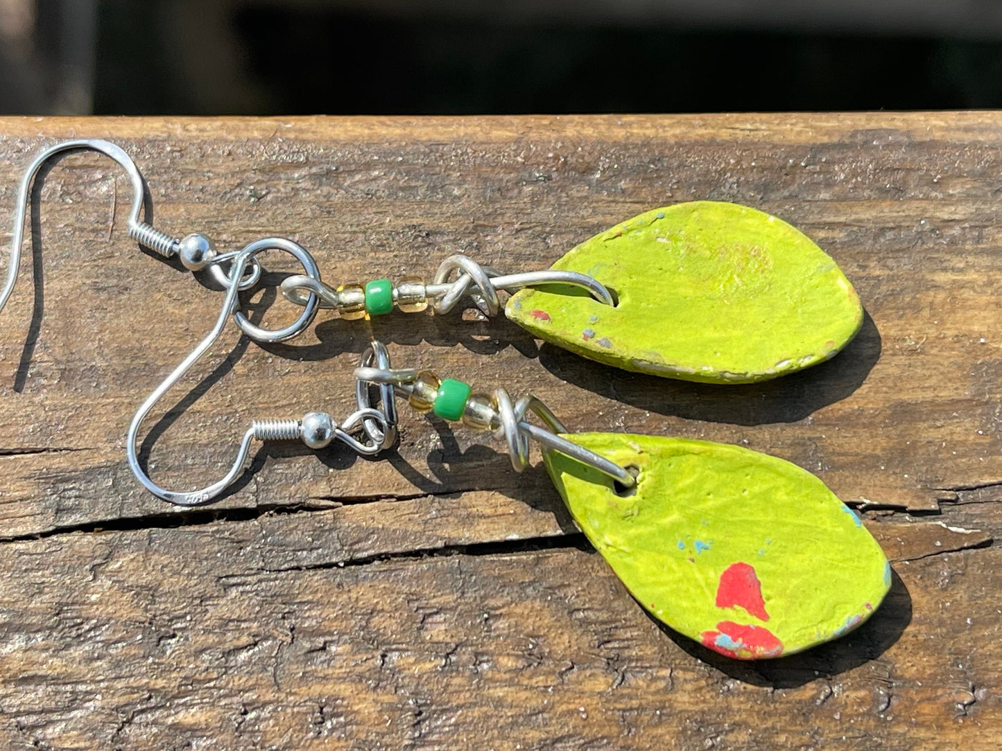 Handmade Leaf Earrings. Ethical Eco Friendly Jewellery, handmade green earrings, boho eco friendly jewellery